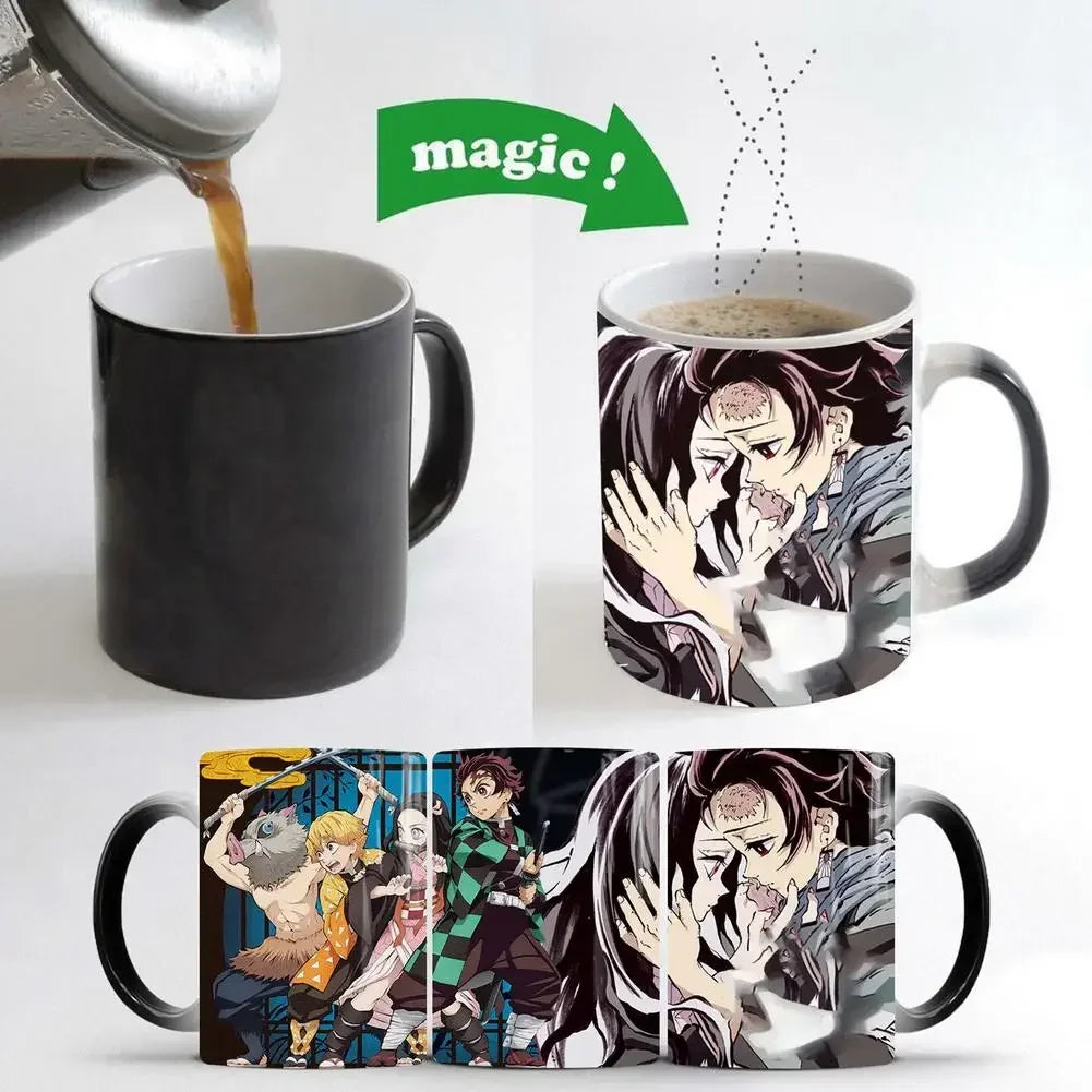 Demon Slayer Discoloration Mug Kimetsu No Yaiba Color Changing Cup Anime Ceramic Coffee Cup Heat Sensitive Milk Tea Mugs Novelty