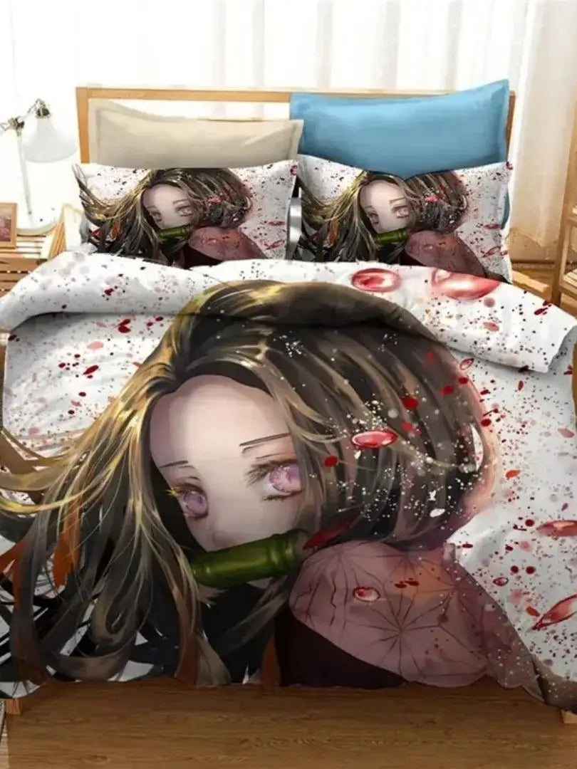 3D Demon Slayer Bedding Set All Season Duvet Cover Set Bedspread Pillowcase King Queen Full Single Size Bed Linen Boys Teen Gift