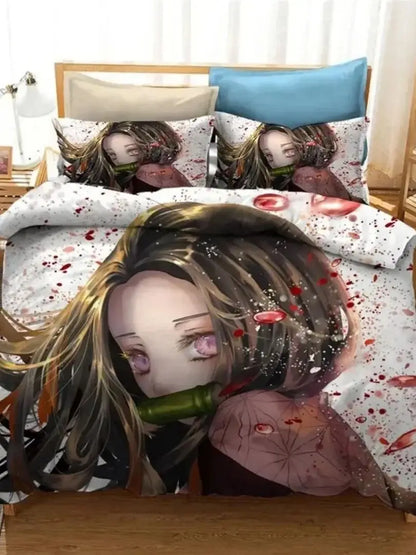 3D Demon Slayer Bedding Set All Season Duvet Cover Set Bedspread Pillowcase King Queen Full Single Size Bed Linen Boys Teen Gift