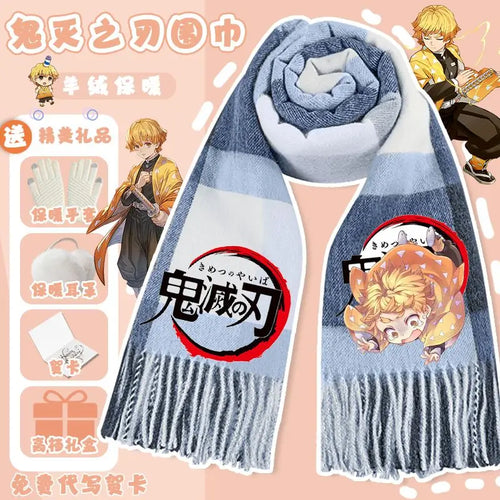 Anime Demon Slaye Nezuko Tanjiro Cartoon Printed Scarf Autumn Winter Men's and Women's Fashion Versatile Warm Grid Scarf