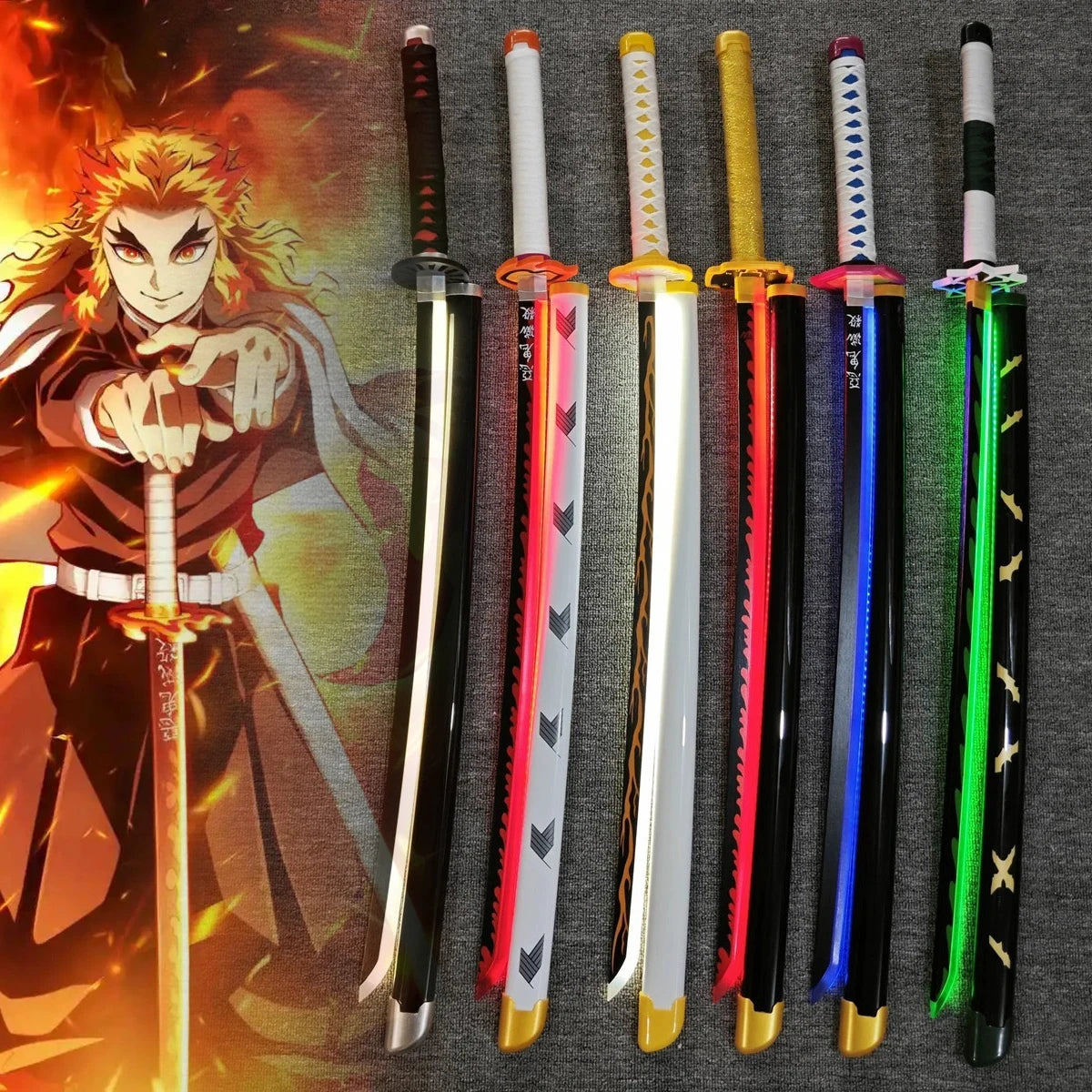31/40inch Glow Demon Slayer Katana Luminous Sword LED Light Kyoujurou Anime Cosplay Prop Real Japanese Katana Samurai Lightsabre
