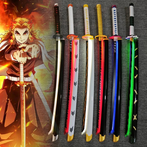 31/40inch Glow Demon Slayer Katana Luminous Sword LED Light Kyoujurou Anime Cosplay Prop Real Japanese Katana Samurai Lightsabre