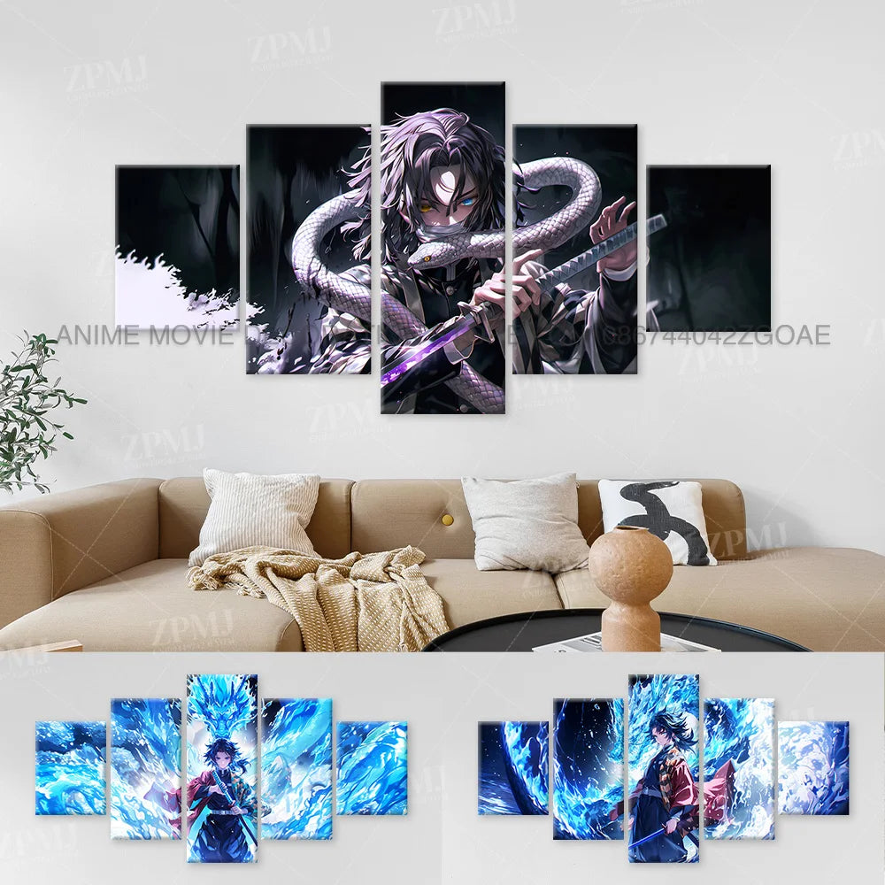 5Pcs Anime Wall Art Canvas Painting Picture Print Home Decor Demon Slayer Iguro Obanai Character Posters Room Frameless Mural