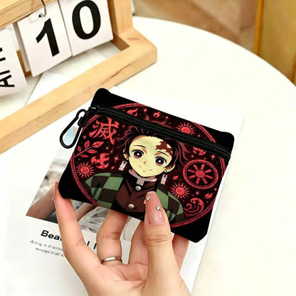 Anime Demon Slayer Multifunctional Oxford Cloth Small Pouch With Hook Mini Coin Wallet Earbud Storage Bag