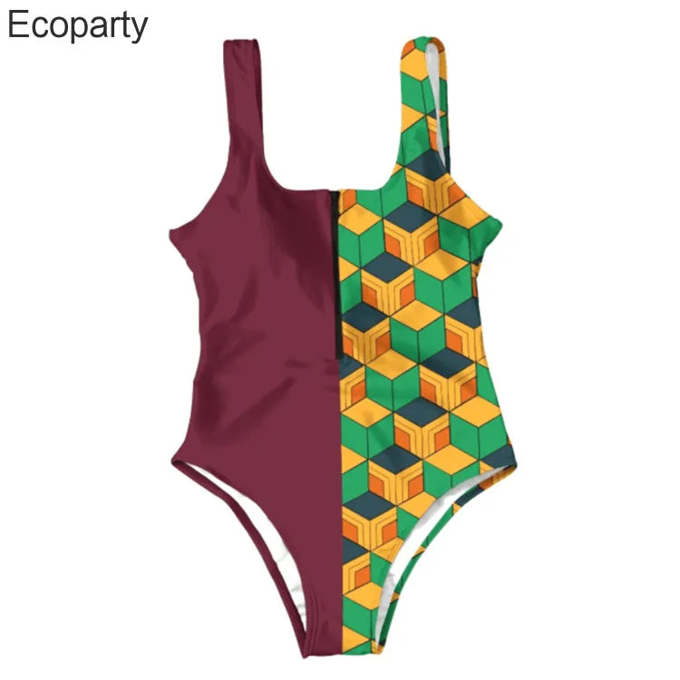 Anime Demon Slayer Cosplay Swimsuit Large Size 5XL Siamese Bathing Bikini Girls Sexy Sleeveless One-Pieces Beach Swimming Suit