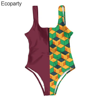 Anime Demon Slayer Cosplay Swimsuit Large Size 5XL Siamese Bathing Bikini Girls Sexy Sleeveless One-Pieces Beach Swimming Suit