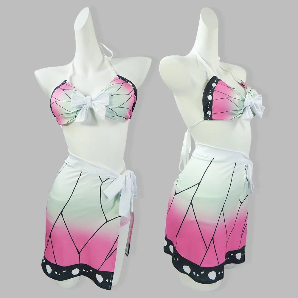 Anime Demonn Slayer Cosplay Swimsuit Shinobu Kimetsu No Yaiba Tanjiro Nezuko Bathing Suit for Pool Beach Party Cosplay Costume