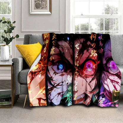 2026 Demon Slayer Tanjiro Kamado Water Breathing Print Flannel Blanket Double-sided All Seasons Throw Soft Nap Blanket for Home