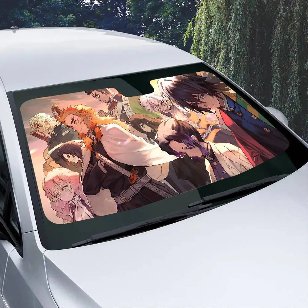 Demon Slayer Windshield Sunshade Anime Cute Car Front Windshield 70x130cm Sun Visor Heat Reflector