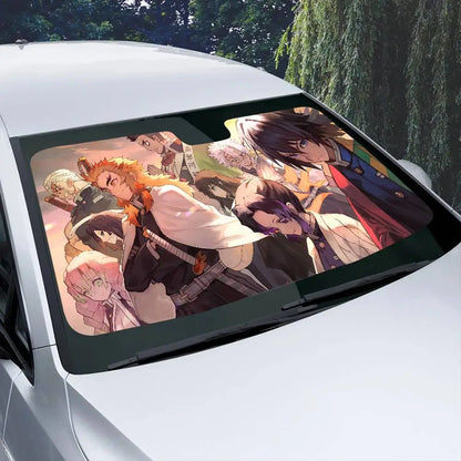 Demon Slayer Windshield Sunshade Anime Cute Car Front Windshield 70x130cm Sun Visor Heat Reflector