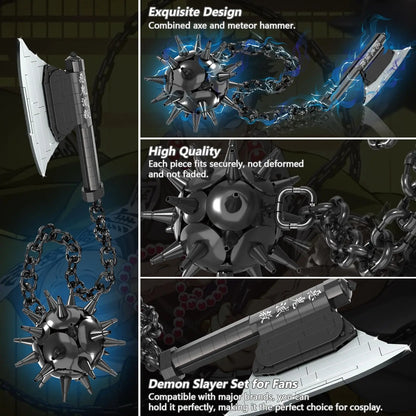 Demon Anime Sword Building Set, 43in Axe and Meteor Hammer Block Kit, Creative Gyomei Himejima Building Blocks Set Gifts