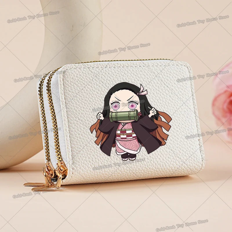 Demon Slayer Kamado Nezuko Women Short PU Wallet Tsuyuri Kanawo Kochou Shinobu ID Card Horders Multi-card Billfold Coin Purses