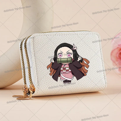 Demon Slayer Kamado Nezuko Women Short PU Wallet Tsuyuri Kanawo Kochou Shinobu ID Card Horders Multi-card Billfold Coin Purses