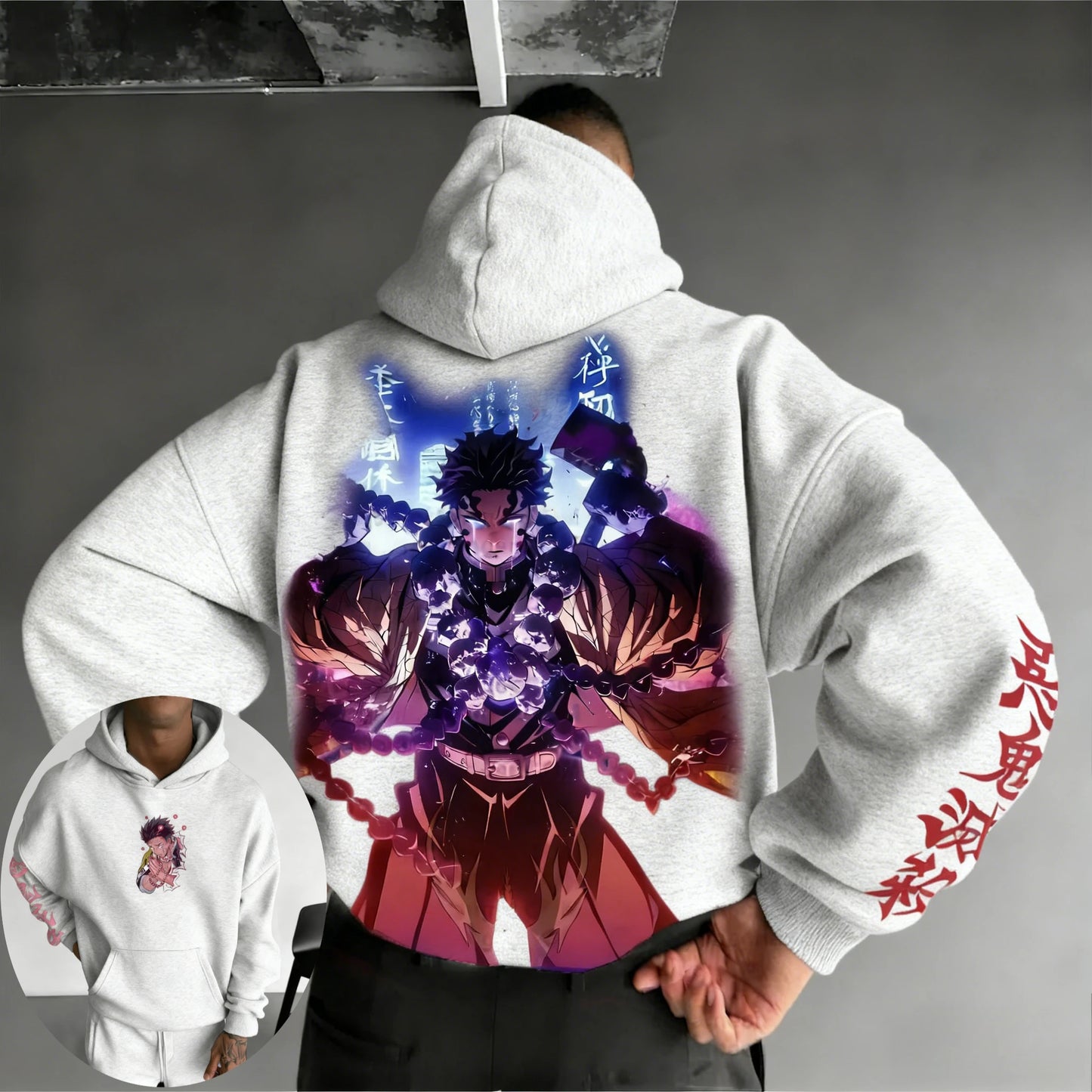Demon Slayer Men's Hoodie Sweatshirt Gyomei Himejima Anime Spring Autumn Winter Boy Harajuku Long-sleeved Parent-child Outfit