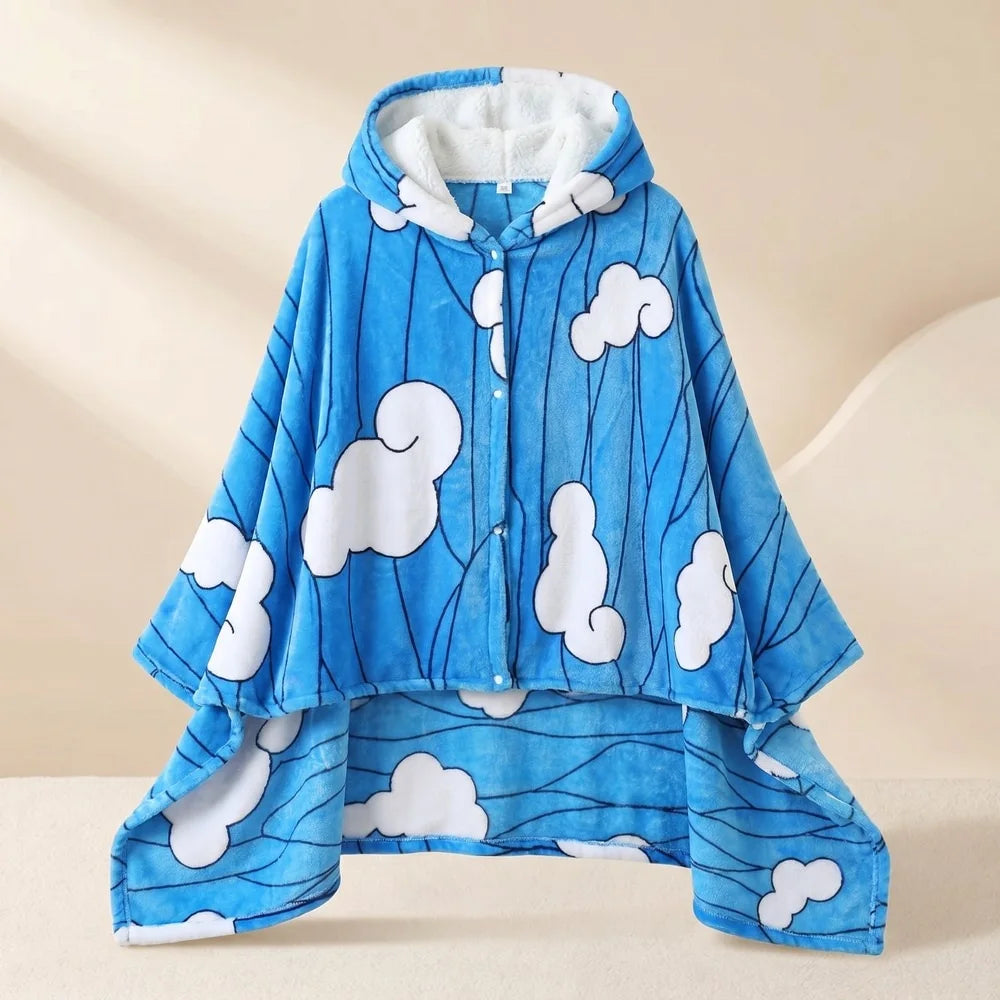 Demon Slayer Blanket Kimetsu No Yaiba Tanjirou Shinobu Pajamas Nezuko Cosplay Cloak Flannel Anime Hoodie Blanket Comfy Homewear