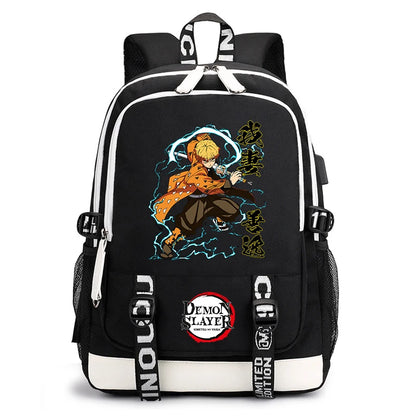 Demon Slayer Anime Print Student Backpack USB Charging Port Lightweight School Bag for Boys Girls