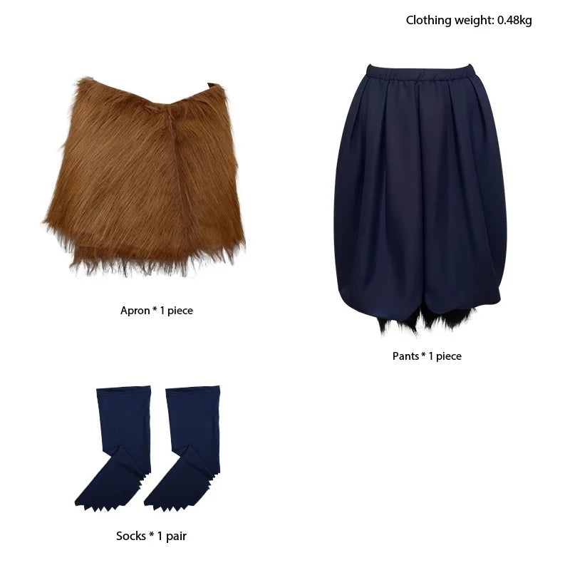 Hashibira Inosuke Cosplay Costume, Boar Head Mask Set, Halloween Party Outfit Inosuke Wigs Package Pants Fancy Dress Pants and
