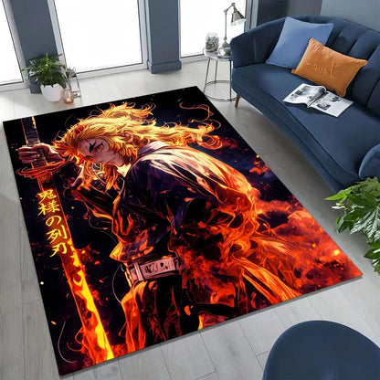 Anime Demon S-Slayer Kamado Nezuko Tanjirou Cartoon Rug for Bedroom Living Room Sofa Home Doormat Decor,Kids Non-slip Floor Mat