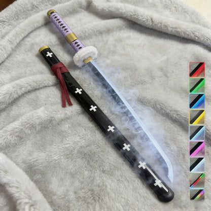 40inch Demon Slayer Kokushibo Katana LED Mist Original Lightsabre Real Katana Wood Vapor Cosplay Prop Schwert Vapour Toy Gift