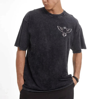 2026 Summer New Zenitsu Agatsuma Breath of Thunder Retro Washed Old T-shirt Demon Slayer 90s Street Style Short-sleeved Top