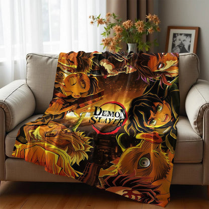1PC D-Demon Slayer Lightweight Microfiber Soft Christmas Fleece Blanket Warm Cozy Throw for Bed Sofa Office Travel All Season
