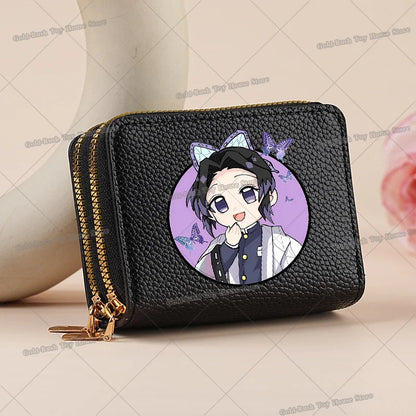 Demon Slayer Kamado Nezuko Women Short PU Wallet Tsuyuri Kanawo Kochou Shinobu ID Card Horders Multi-card Billfold Coin Purses