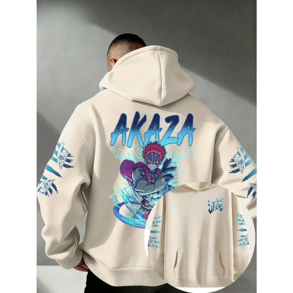 American Street Y2K "Demon Slayer" Themed Printed Men's Hoodie Anime Suitable for Both Men and Women Casual Sportswear