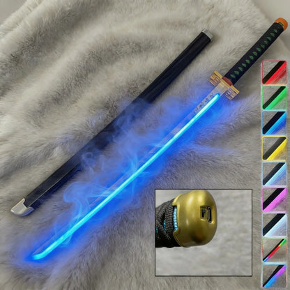 40inch Demon Slayer Kokushibo Katana LED Mist Original Lightsabre Real Katana Wood Vapor Cosplay Prop Schwert Vapour Toy Gift
