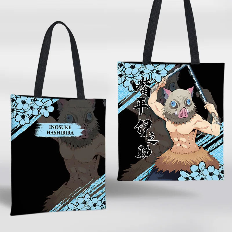 Demon Slayer Mini Shoulder Bag Tanjirou Nezuko Tote Bag Anime Canvas Backpack for Travel Hand-Painted Tote Bag Simple Style Gift