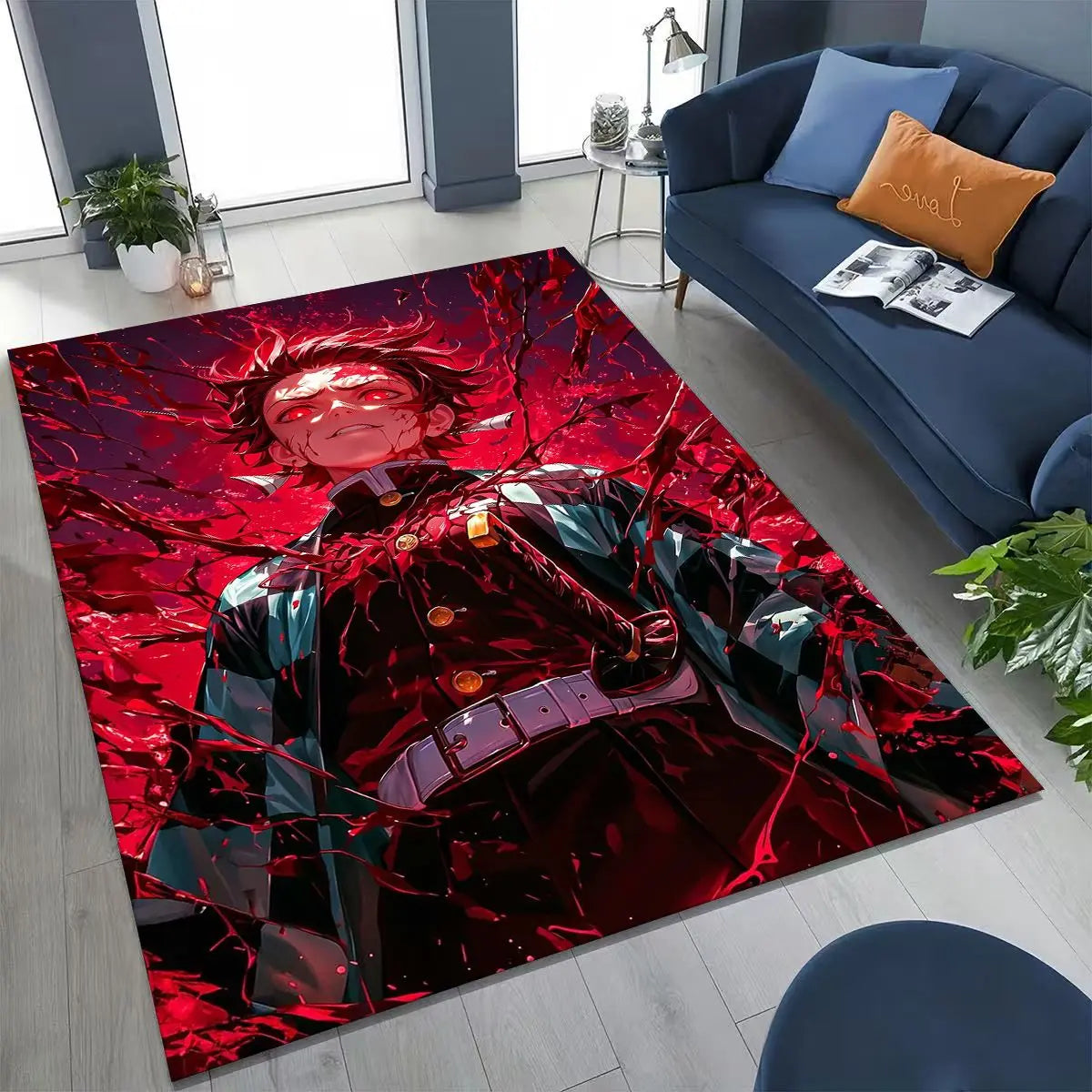 Anime Demon S-Slayer Kamado Nezuko Tanjirou Cartoon Rug for Bedroom Living Room Sofa Home Doormat Decor,Kids Non-slip Floor Mat