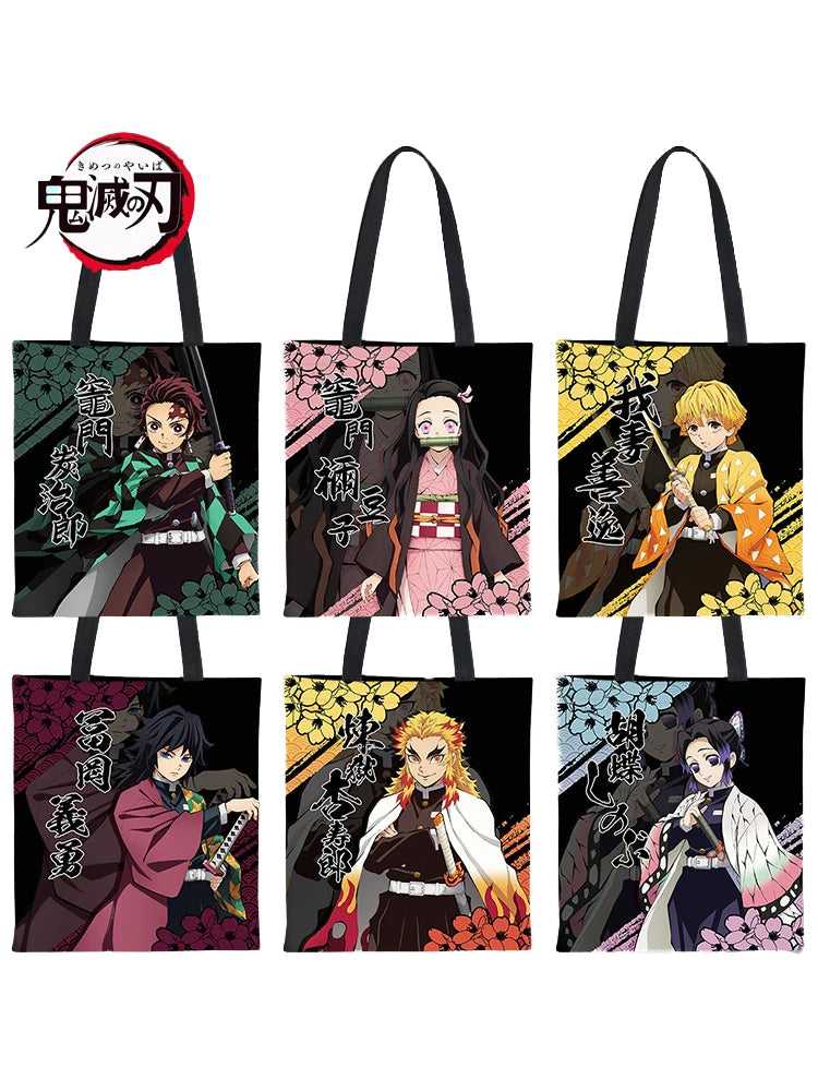 Demon Slayer Mini Shoulder Bag Tanjirou Nezuko Tote Bag Anime Canvas Backpack for Travel Hand-Painted Tote Bag Simple Style Gift