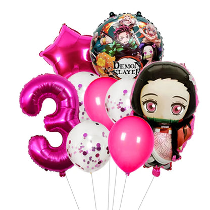 Demon Slayer Theme Tanjiro Kamado Theme Foil Balloons Set Latex Balloon Kids Birthday Party Decoration Number Balloon Globos