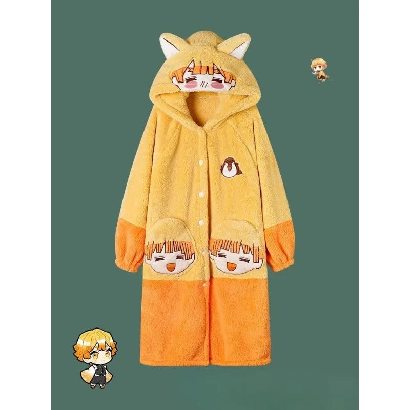 Demon Slayer anime creative Zenitsu Zenitsu winter coral velvet nightgown two-dimensional thickened velvet home clothes set gift