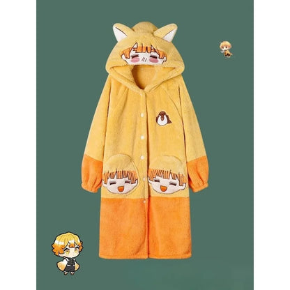 Demon Slayer anime creative Zenitsu Zenitsu winter coral velvet nightgown two-dimensional thickened velvet home clothes set gift