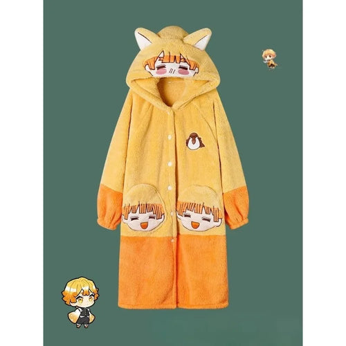 Demon Slayer anime creative Zenitsu Zenitsu winter coral velvet nightgown two-dimensional thickened velvet home clothes set gift