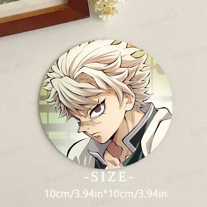 Cartoon Character Shinazugawa Sanemi Wood Coasters Round Coaster Non-slip Heat Insulation Coffee Mats Home Accessories Kitchen