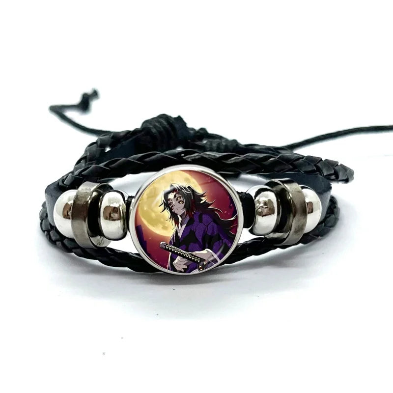 Kokushibo Anime Figure Leather Bracelets Cosplay Eyes Cartoon Horror Multilayer Braided Bracelets Bangles Handmade Jewelry Gifts