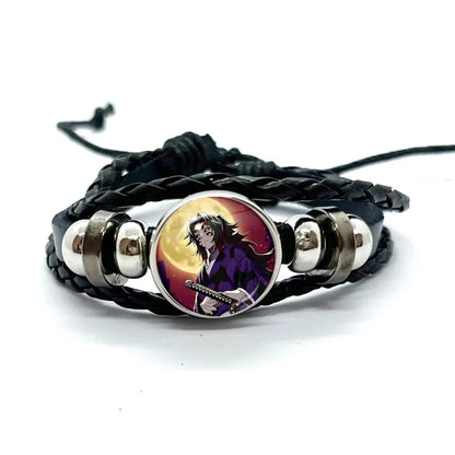 Kokushibo Anime Figure Leather Bracelets Cosplay Eyes Cartoon Horror Multilayer Braided Bracelets Bangles Handmade Jewelry Gifts