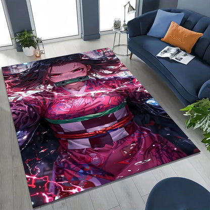 Anime Demon S-Slayer Kamado Nezuko Tanjirou Cartoon Rug for Bedroom Living Room Sofa Home Doormat Decor,Kids Non-slip Floor Mat
