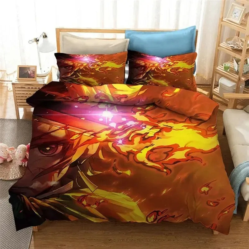 3D Demon Slayer Bedding Set All Season Duvet Cover Set Bedspread Pillowcase King Queen Full Single Size Bed Linen Boys Teen Gift