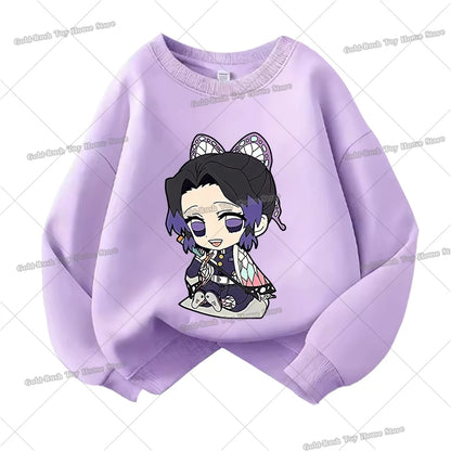 Demon Slayer Children Sweatshirt Kamado Nezuko Kochou Shinobu Autumn Sportswear for Girl Anime Tracksuit Cartoon Kids Pullovers
