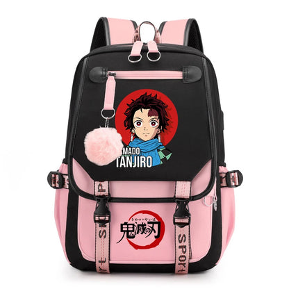 Demon Slayer Anime Print Backpack for Girls Casual School Bookbag Lightweight Teen Travel Rucksack