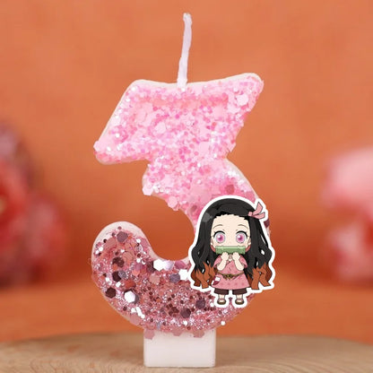 Demon Slayer Theme Digital Candle Number 0-9 Kids Birthday Cake Decoration Supplies Cartoon Party Accessories Supplies