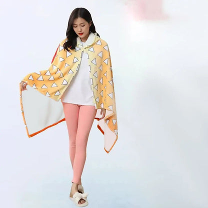 Anime Flannel Blanket Hoodie Shawl Demon Slayer Kimetsu No Yaiba Blanket Cloak Cosplay Costume Kamado Nezuko Agatsuma Zenitsu