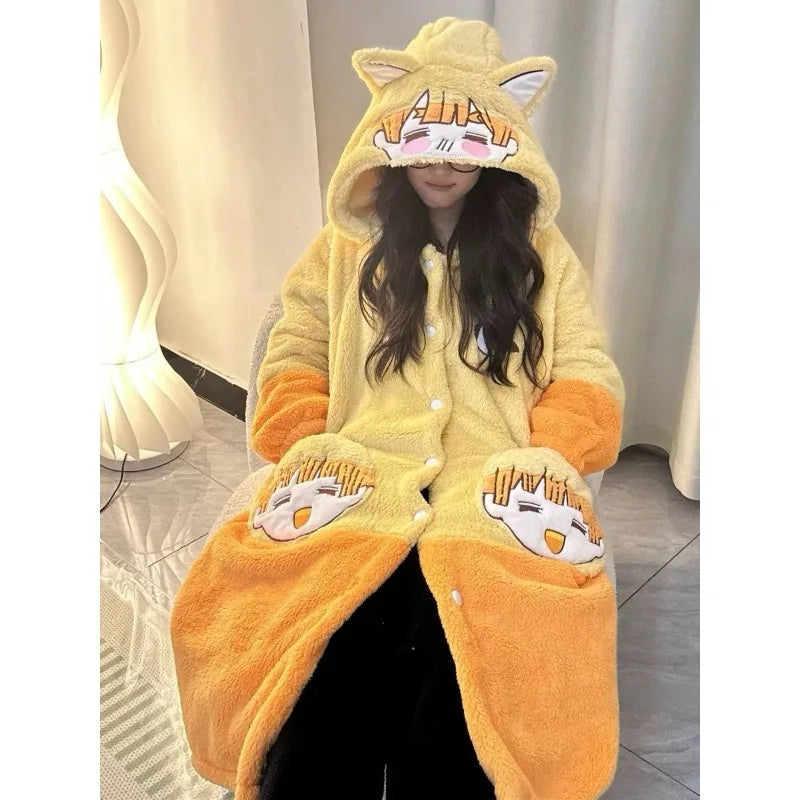 Demon Slayer anime creative Zenitsu Zenitsu winter coral velvet nightgown two-dimensional thickened velvet home clothes set gift