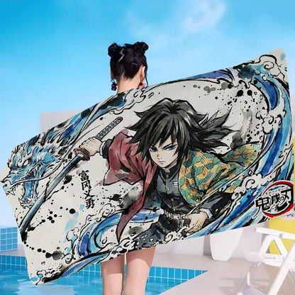 Anime D-DemonS Slayer Microfiber Blanket Quick Drying Beach Towels Oversized Printing Super Absorbent Pool Towel Blanket