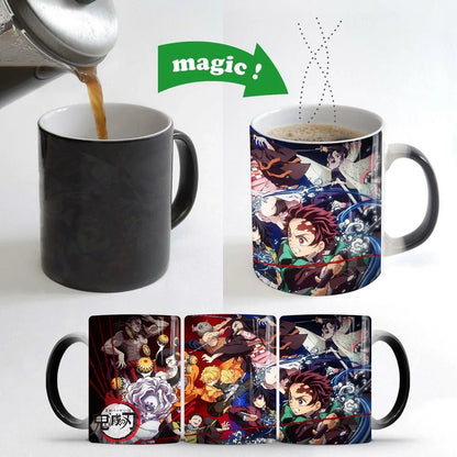 Demon Slayer Discoloration Mug Kimetsu No Yaiba Color Changing Cup Anime Ceramic Coffee Cup Heat Sensitive Milk Tea Mugs Novelty
