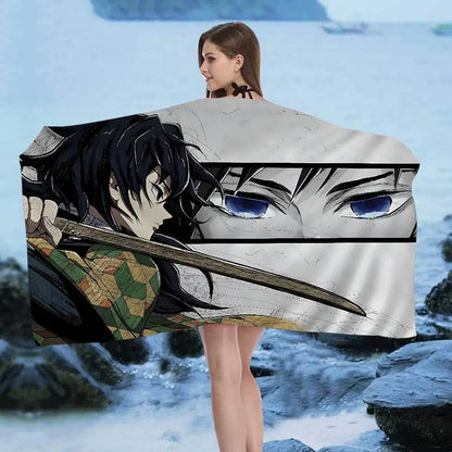 Anime D-DemonS Slayer Microfiber Blanket Quick Drying Beach Towels Oversized Printing Super Absorbent Pool Towel Blanket