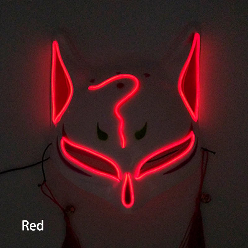Glowing  Demon Slayer Mask Cosplay Japanese Cartoon Neon Light Samurai Mascara Luminous Led Fox Mask For Halloween Christmas
