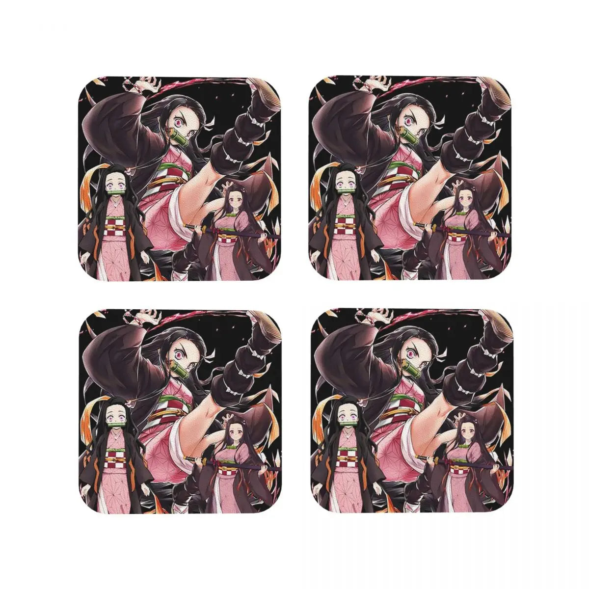 Nezuko Kimono Demon Slayer Kimetsu No Yaiba Anime Coasters Kitchen Placemats Insulation Cup Coffee Mats  Tableware Pads Set of 4
